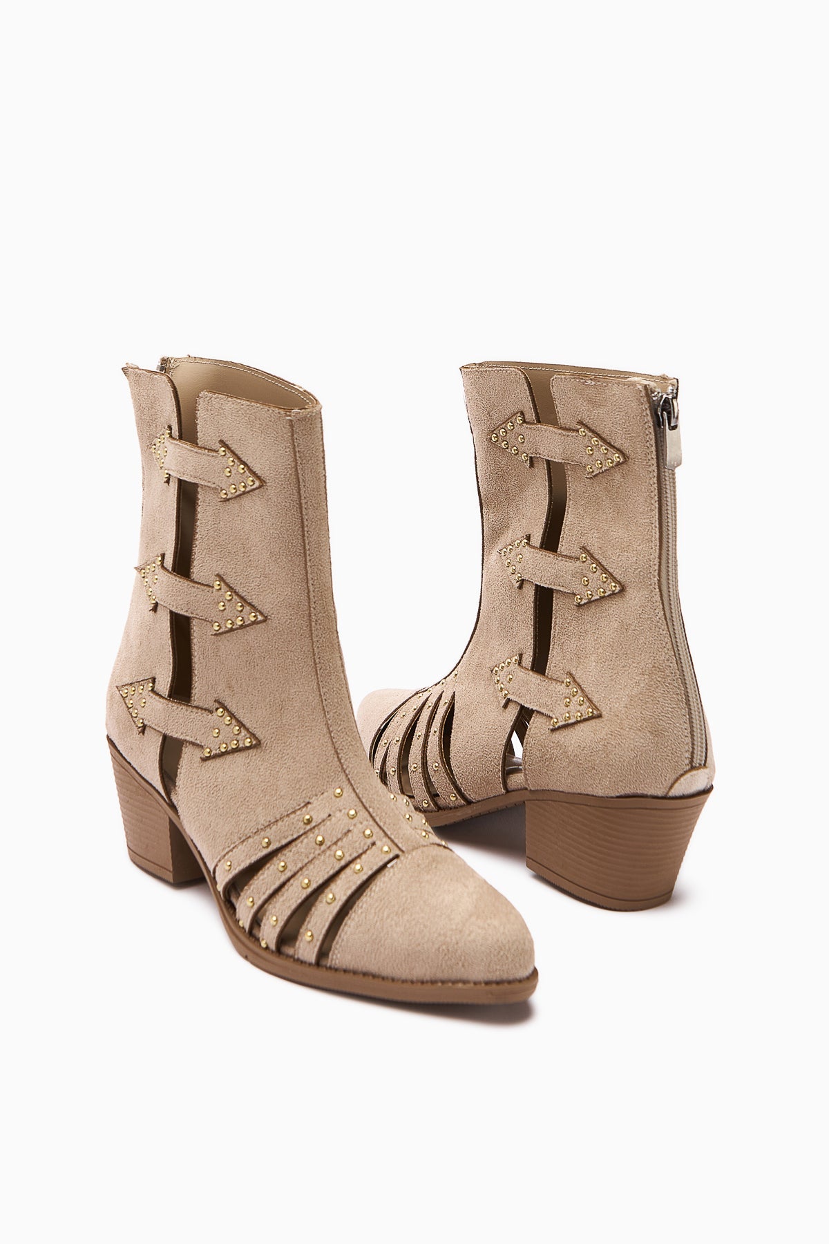 Mayra Women's Beige Suede Western Summer Boots with Buckle and Rear Zipper