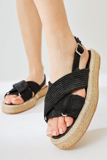 Iris Black Velvet Cross Strap Sandals