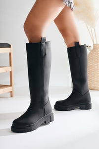 Dayna Black Thick Soled Pull-On Boots