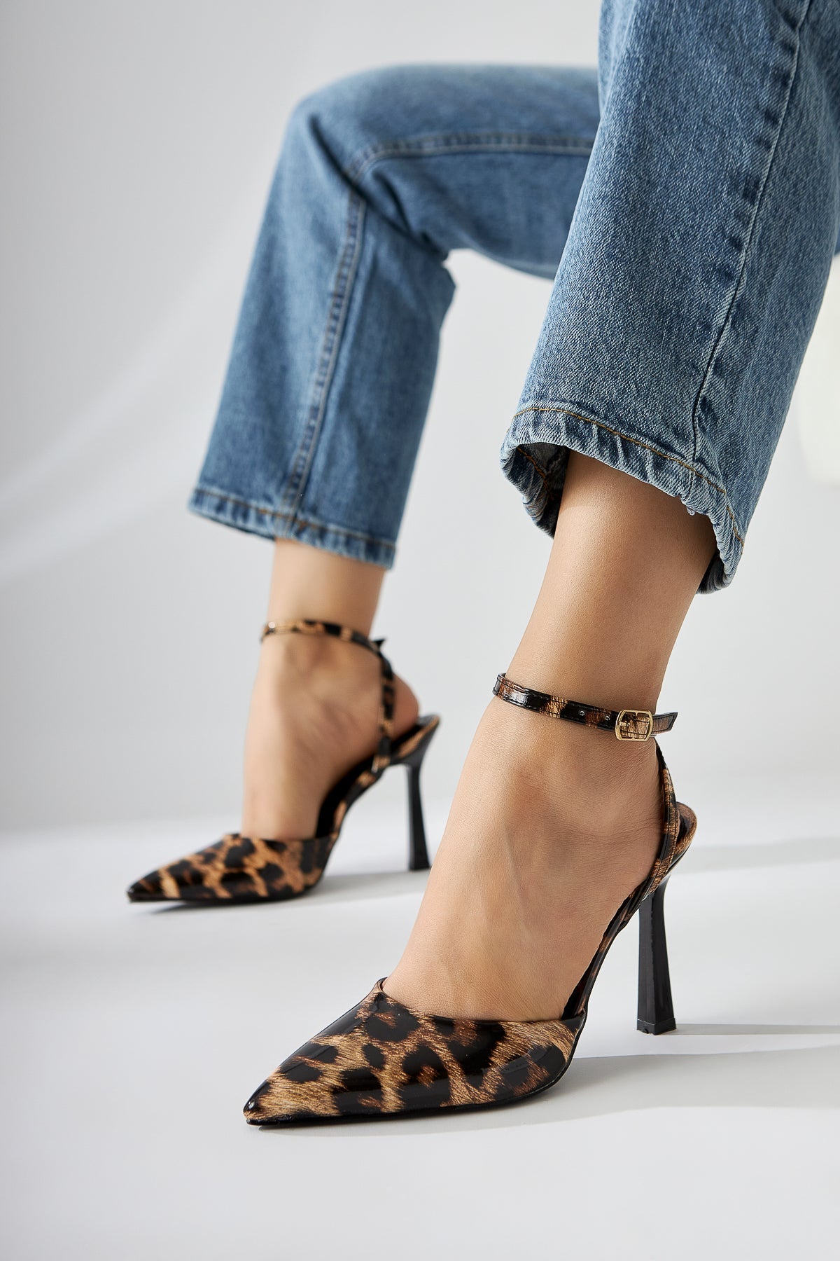 Lizbeth Leopard Print Closed-Toe Ankle-Tie Women's High Heels