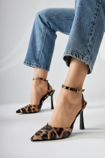 Lizbeth Leopard Print Closed-Toe Ankle-Tie Women's High Heels