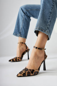 Lizbeth Leopard Print Closed-Toe Ankle-Tie Women's High Heels