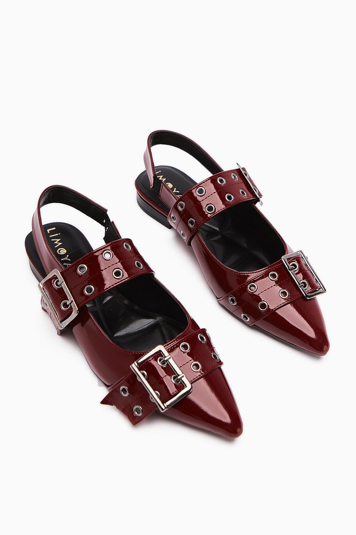 Davin Burgundy Patent Leather Sandals with Belt and Pointed Toe