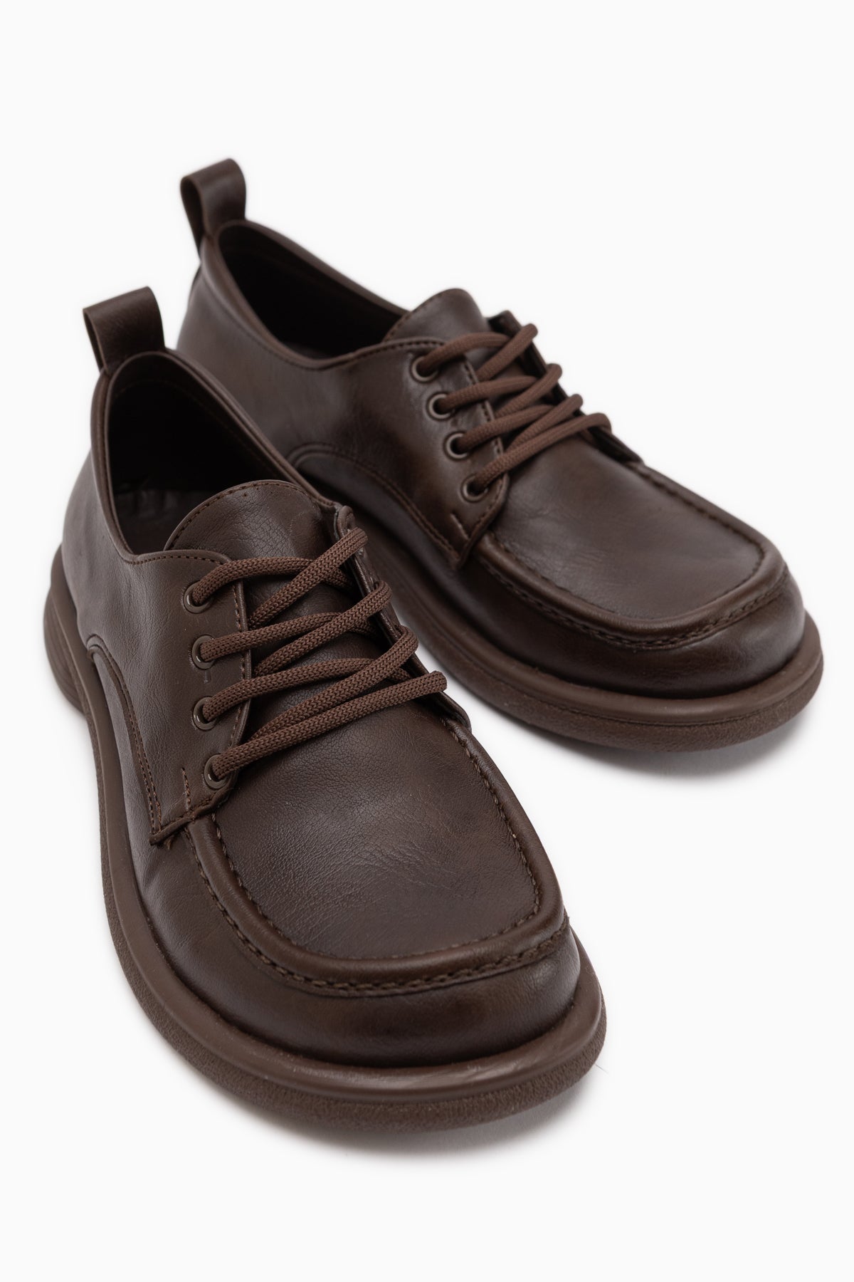 Ria Brown Thick Sole Lace-Up Women’s Loafer Shoes
