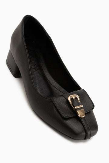 Jerry Genuine Leather Black Short Heeled Women’s Shoes