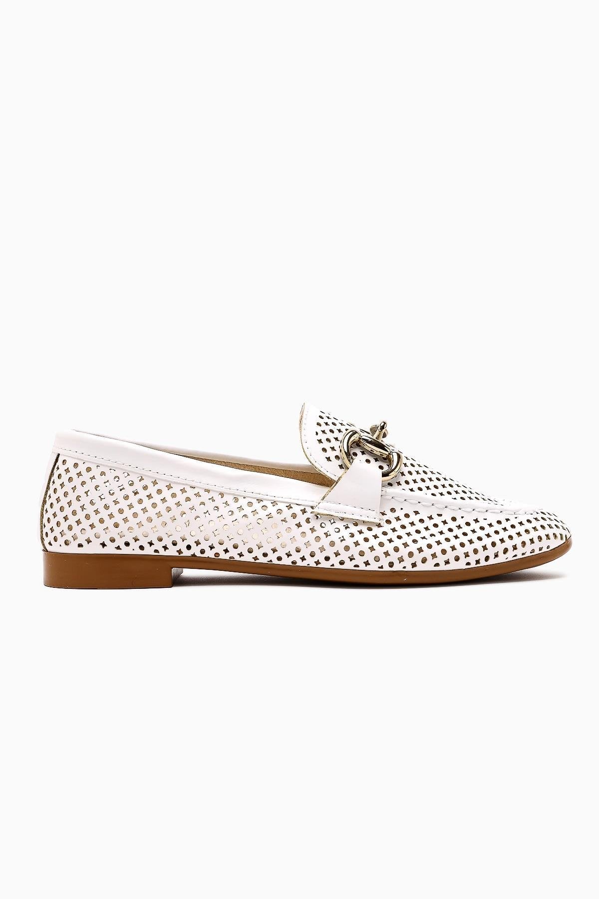 Gazali - White Buckle-Detail Ballet Flat (Women)