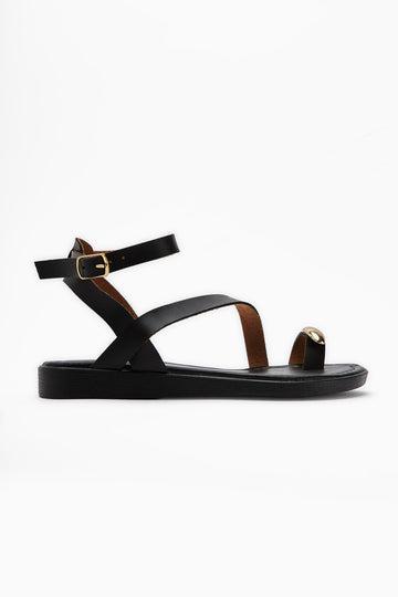 Anisa Black Cross-Strap Buckled Women’s Sandal