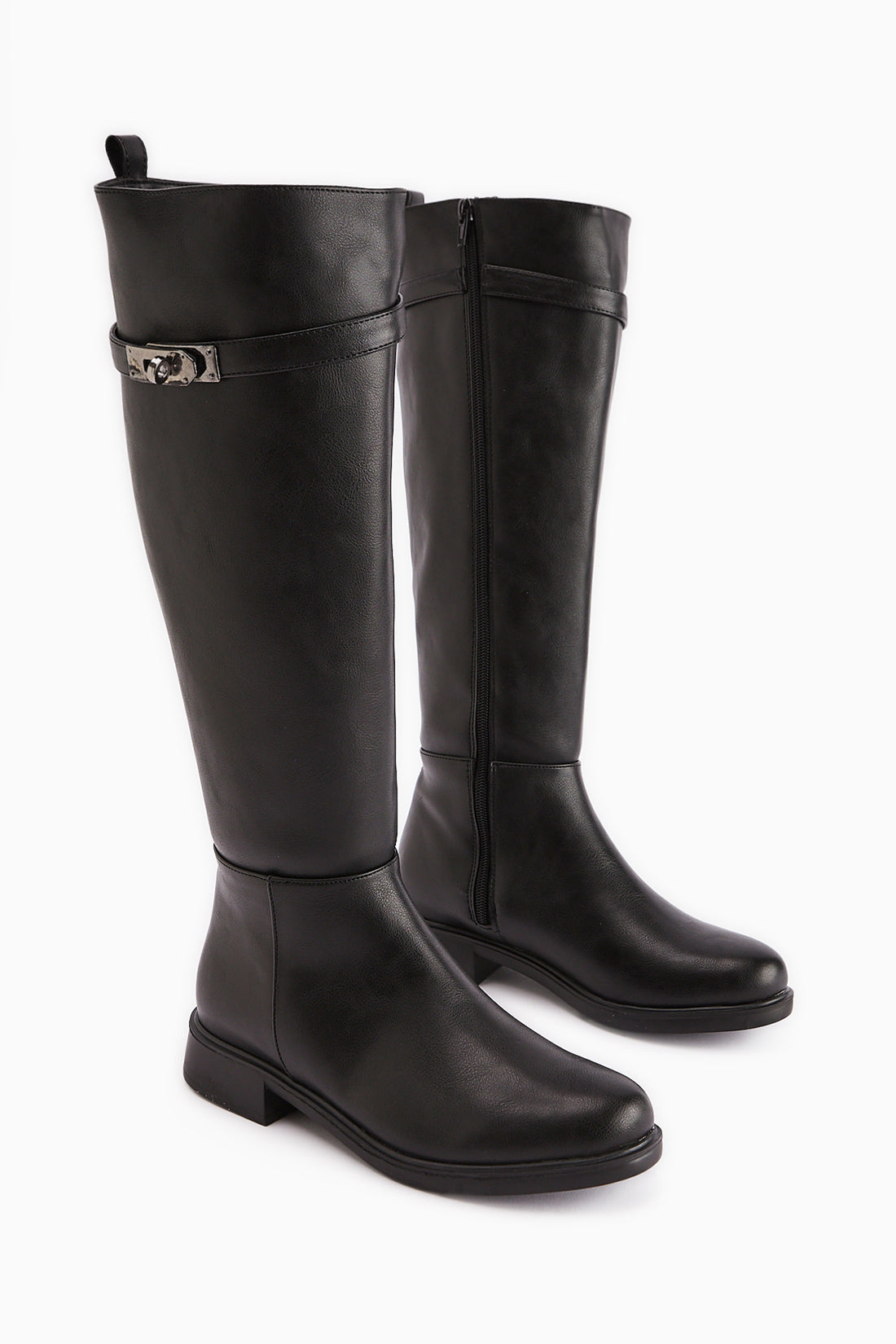 Kanako Black Accessorized Zippered Short Heeled Boots