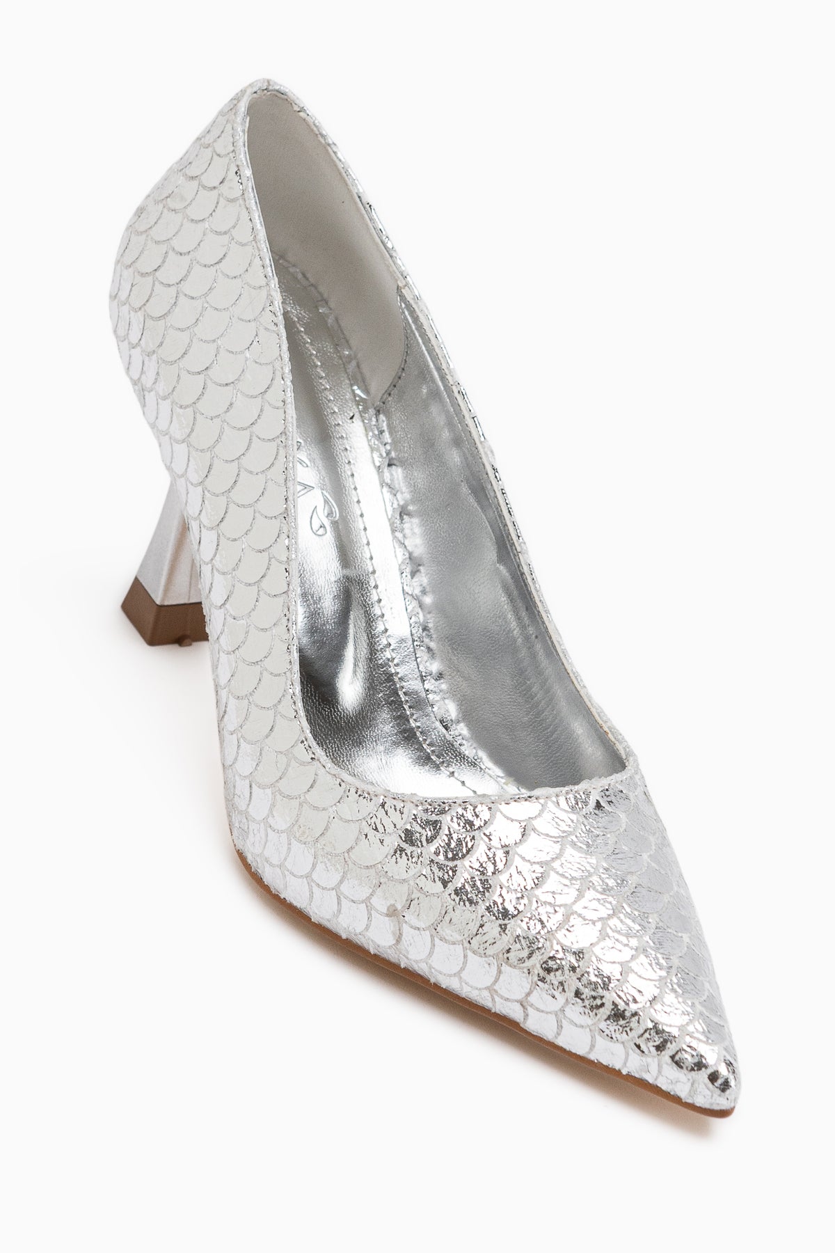 Celestine Silver Fish Scale Textured Pointed Toe Women’s Stiletto