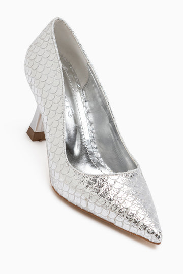 Celestine Silver Fish Scale Textured Pointed Toe Women’s Stiletto