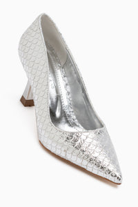 Celestine Silver Fish Scale Textured Pointed Toe Women’s Stiletto