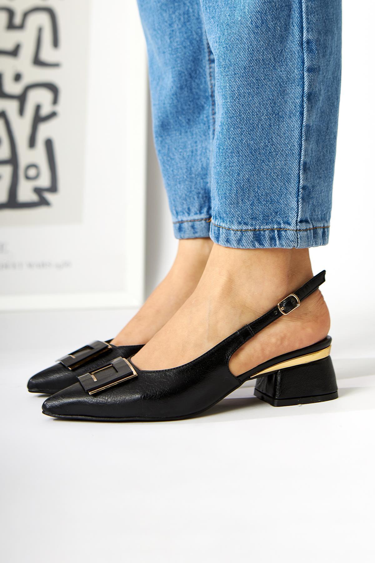 Tiana Black Buckled Heeled Women’s Shoes