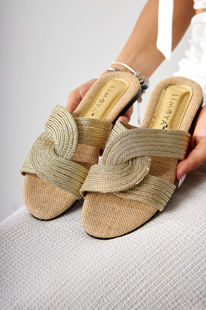 Nihaal – Straw Cross-Strap Flat-Sole Slide (Women)