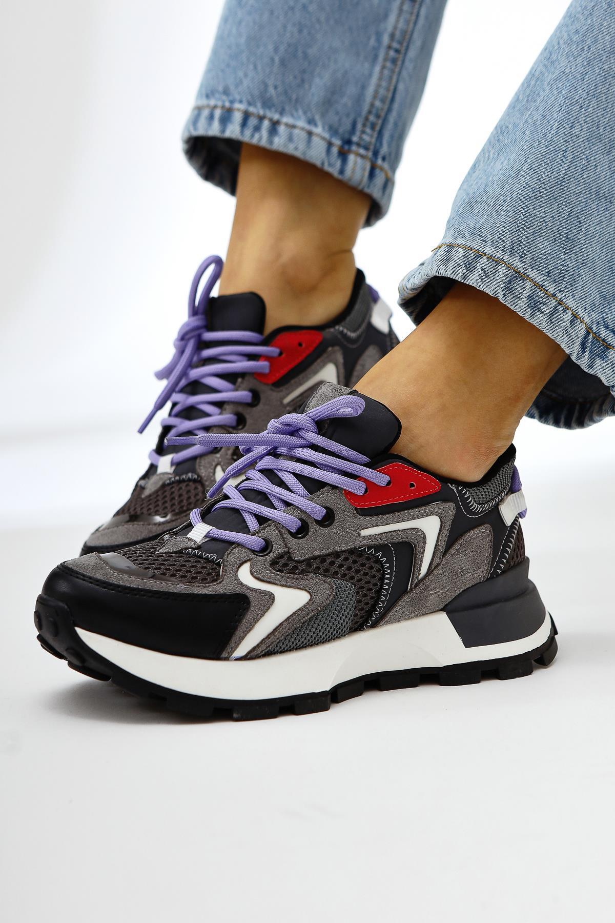 Onella – Charcoal Suede-Detail Lace-Up Sneaker (Women)