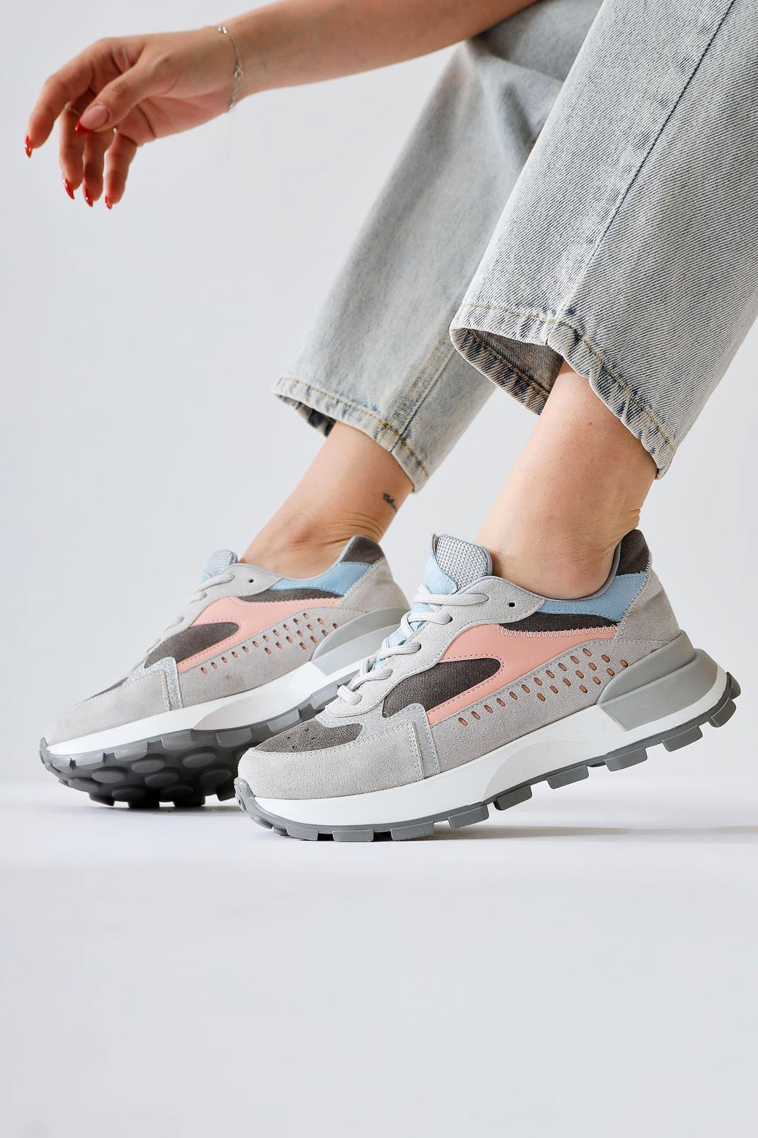 Sin Grey-Blue Suede High-Platform Sneakers with Laces