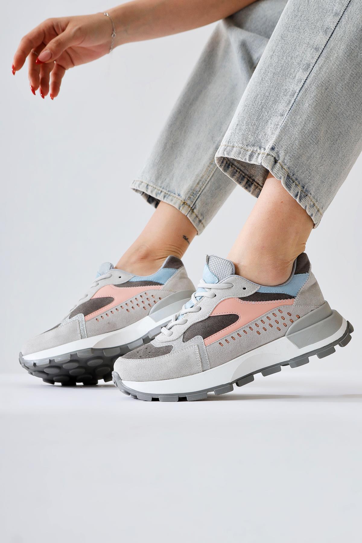 Sin Grey-Blue Suede High-Platform Sneakers with Laces