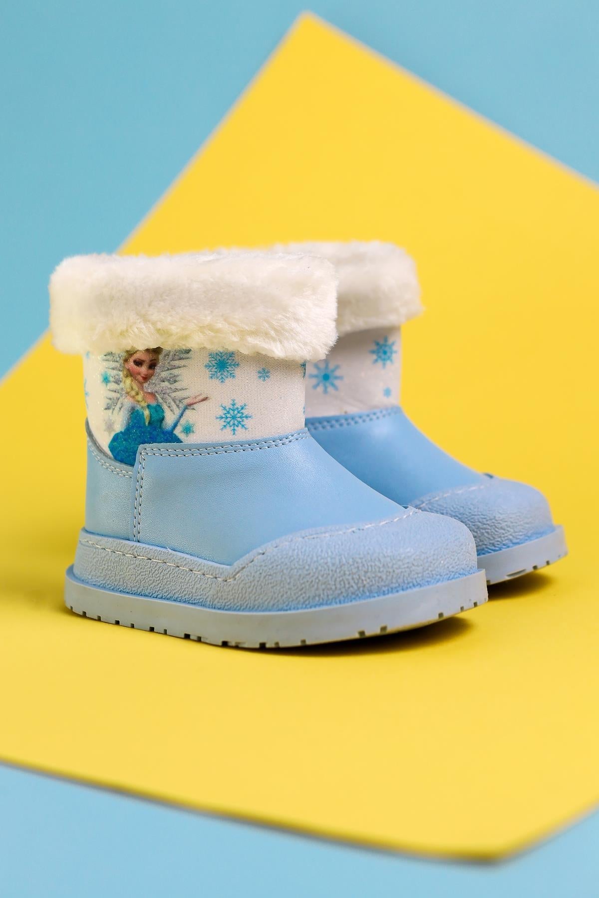 Elea Blue Striped Character Print Furry Lined Baby Boots