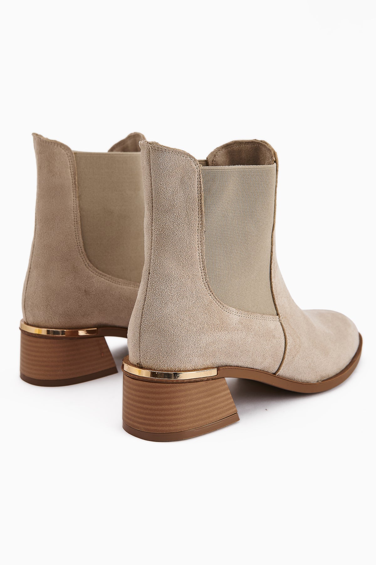 Verna - Beige Suede Elasticated Heeled Boot (Women)