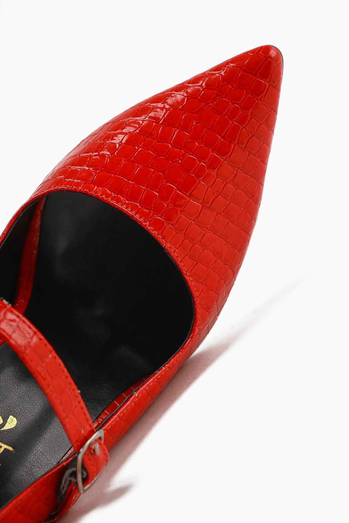 Beate Red Crocodile Leather Print Pointed Toe Women’s Heeled Shoes