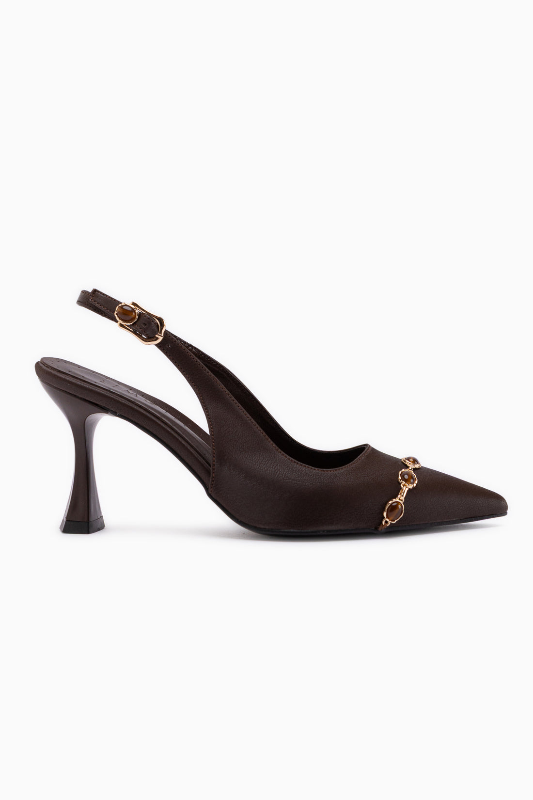Raina Brown Stone Detailed Women’s Heeled Shoes