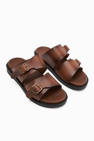 Soha – Cognac Double-Strap Flat Slide (Women)
