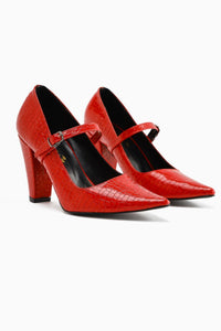 Beate Red Crocodile Leather Print Pointed Toe Women’s Heeled Shoes