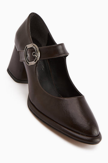 Nana – Brown Buckle-Detail Heeled Shoe (Women)