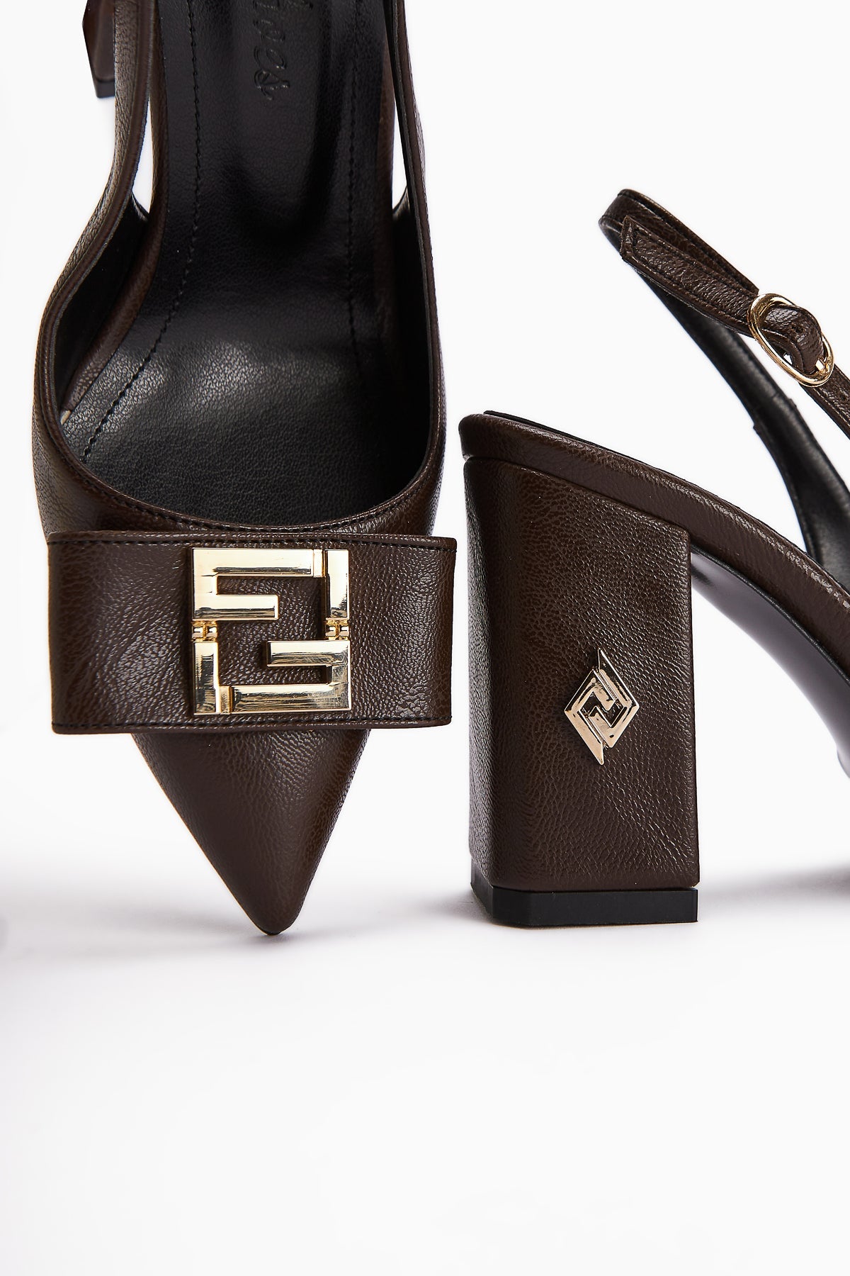Yupin – Brown Metal-Detail Closed-Toe Heeled Shoe (Women)