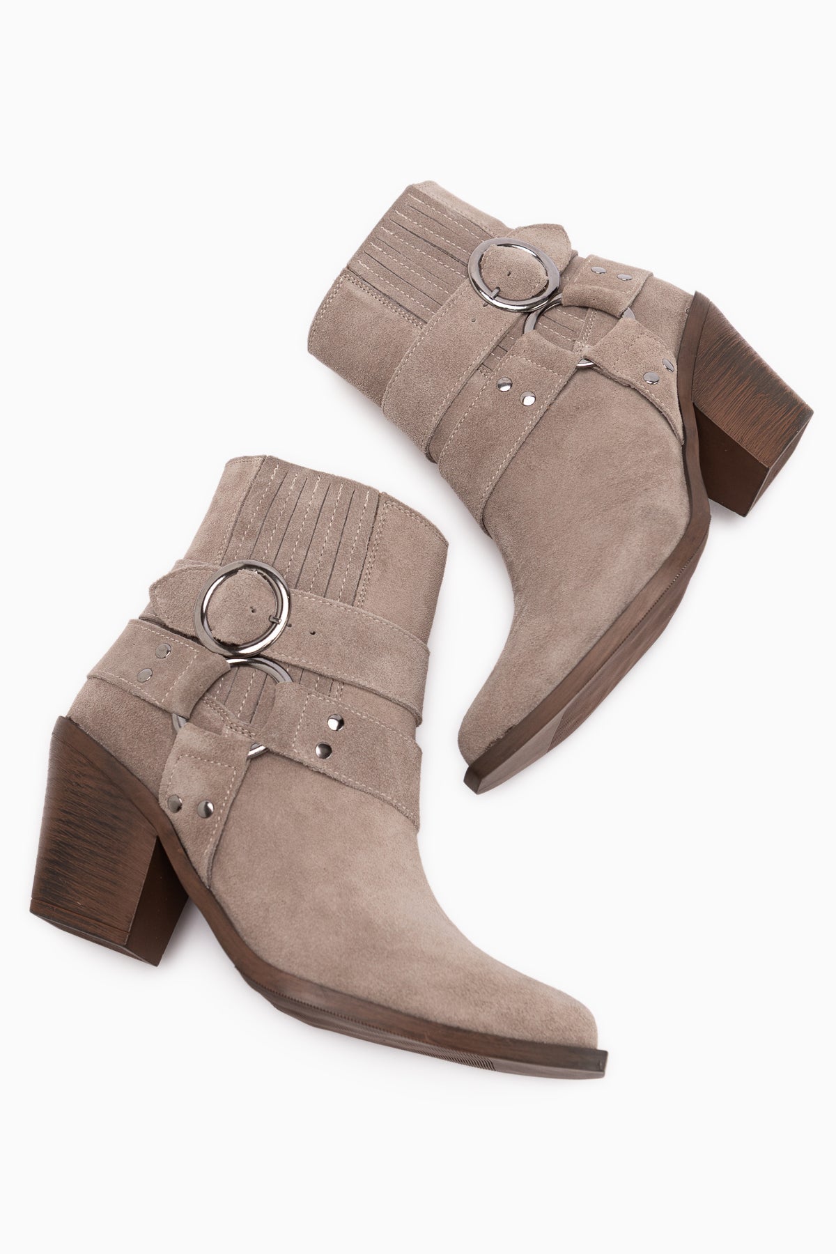 Yuri Genuine Leather Mink Double Buckle Thick Heeled Women’s Cowboy Boots