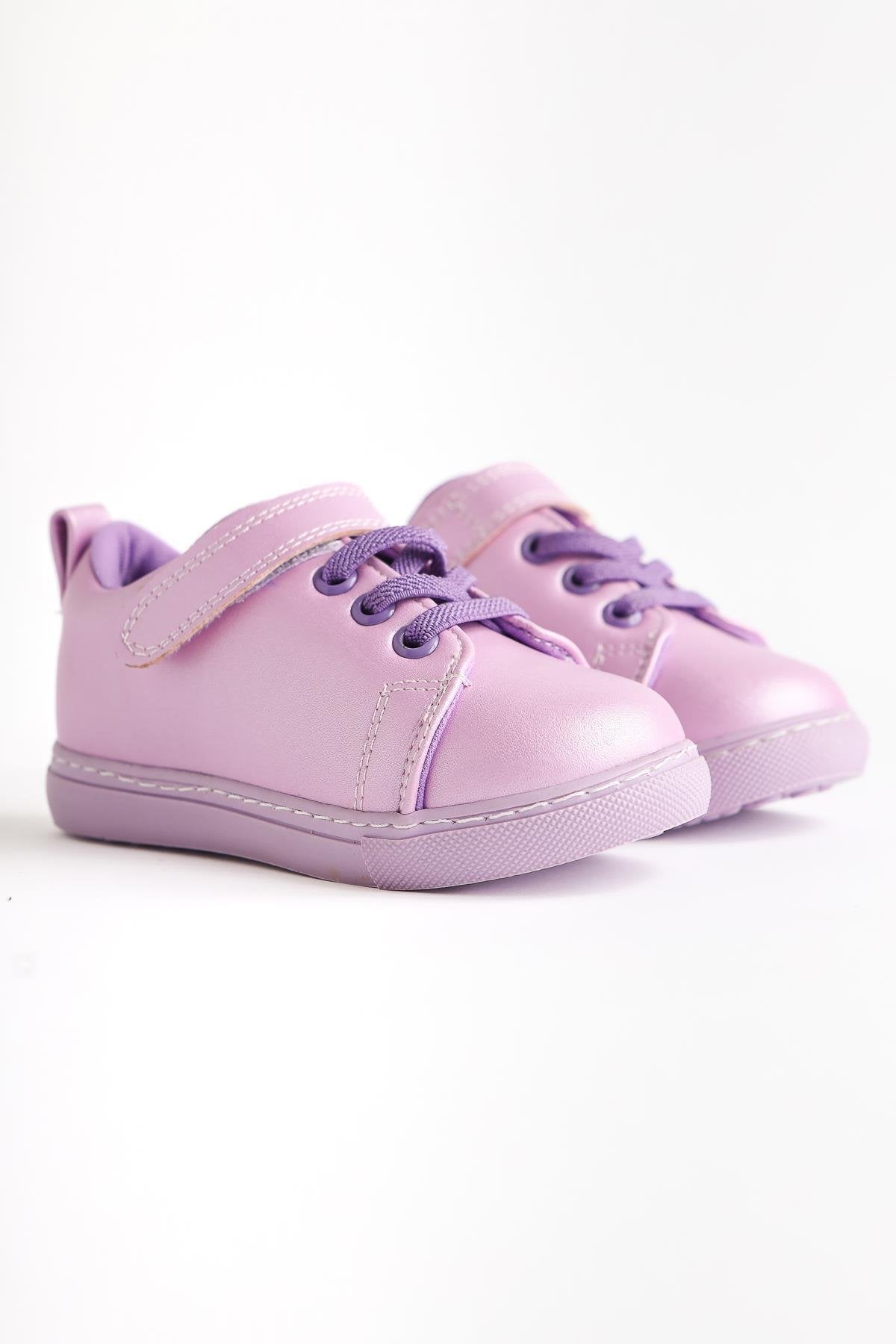 Daisy Lilac Lace-Up Sneakers with Velcro Detail for Babies