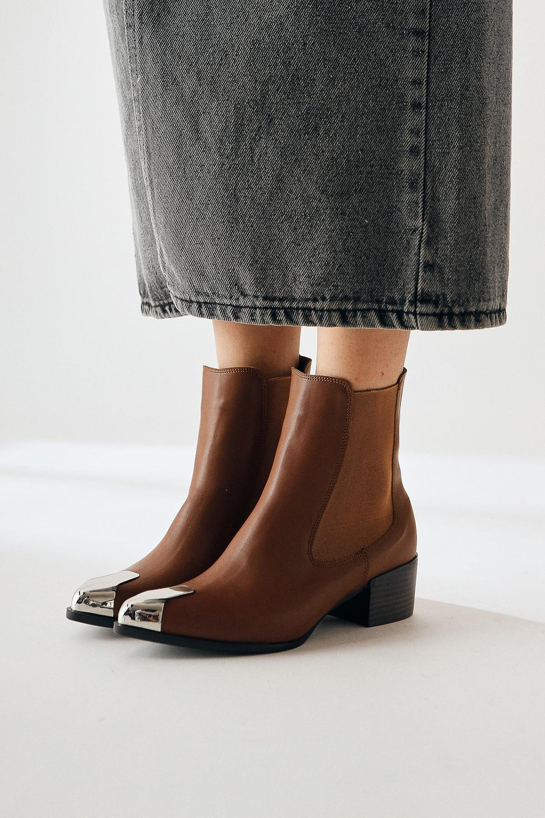 Heda - Cognac Pointed-Toe Metal-Detail Boot (Women)