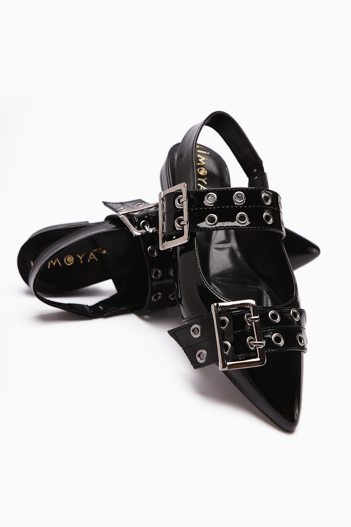 Davin Black Patent Belted Pointed Toe Women's Sandal