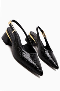 Nadiya Black Crocodile Belted Women’s Heeled Shoes