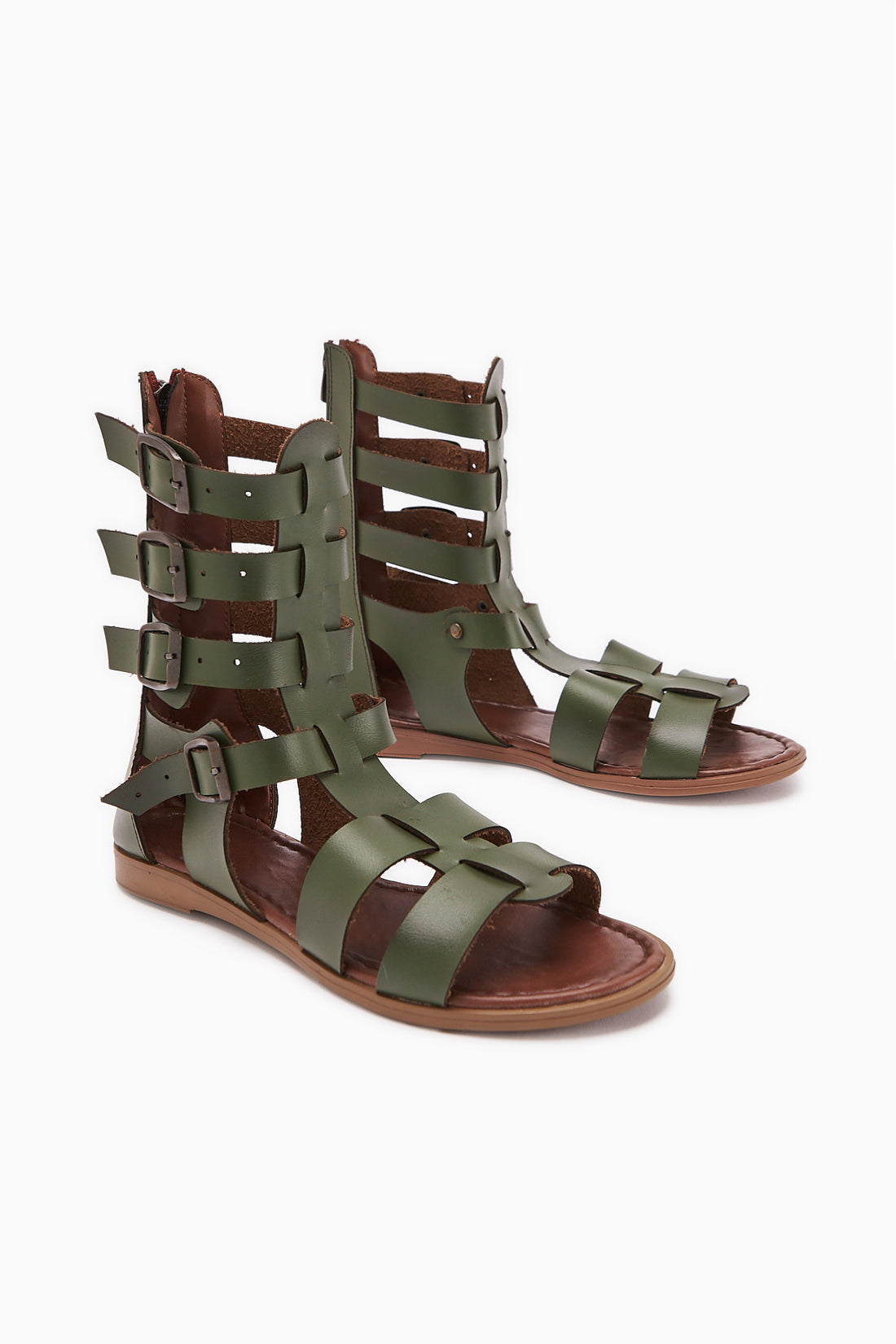 Genuine Leather Miranda Khaki Zipper Gladiator Sandal