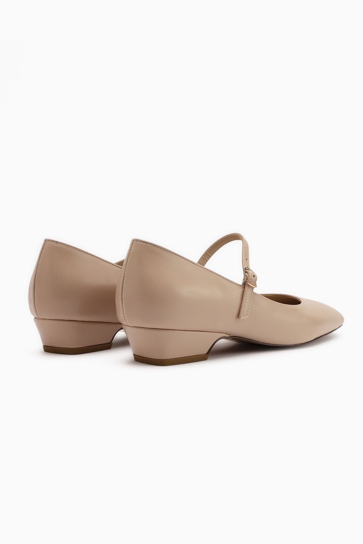 Yuphin Beige Low-Heeled Belted Women's High-Heeled Shoe