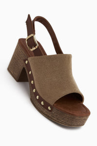 Cindy Beige Suede Platform Heeled Women’s Sandal
