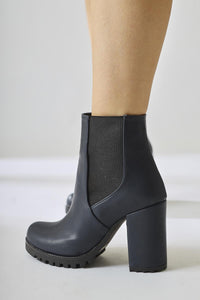Dorsaf – Navy Oval-Toe Elasticized Heeled Boot (Women)