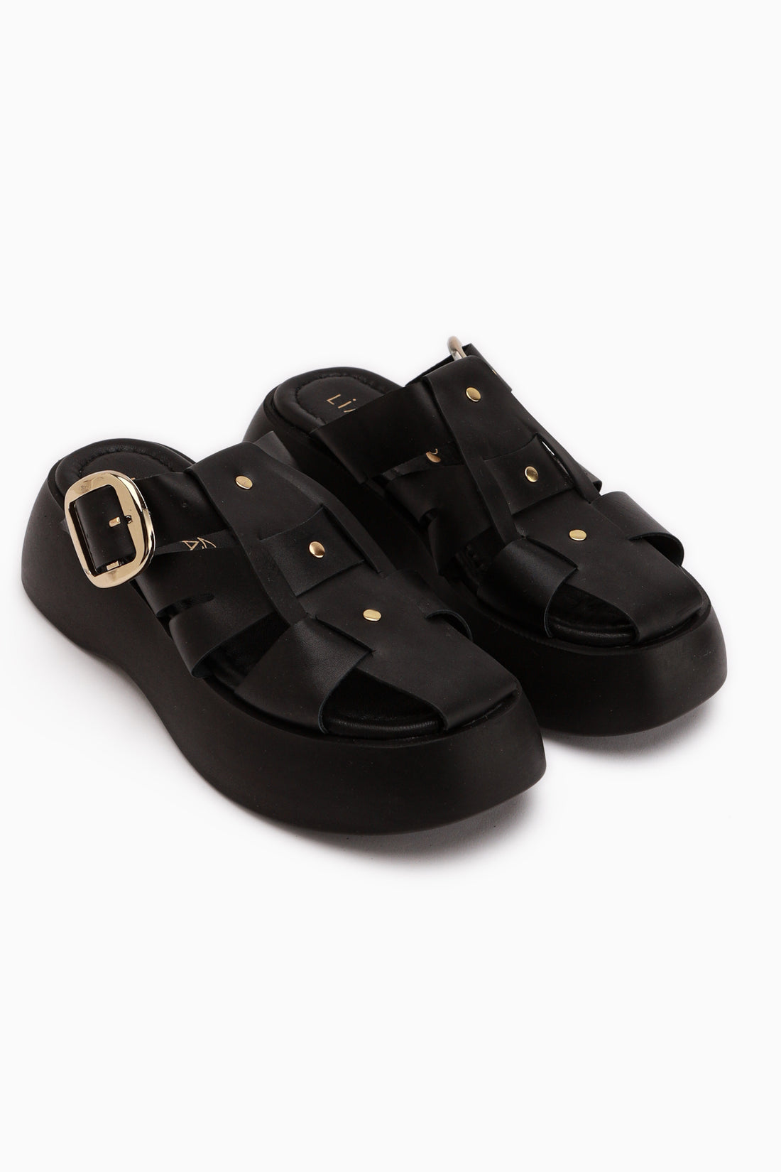 Genuine Leather Black High Platform Women’s Slippers