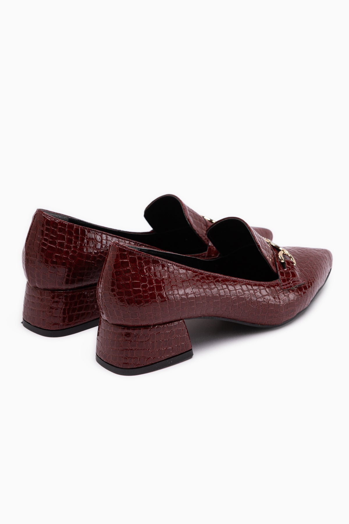 Jilan Burgundy Crocodile Print Leather Buckle Detailed Women’s Pointed Toe Shoes