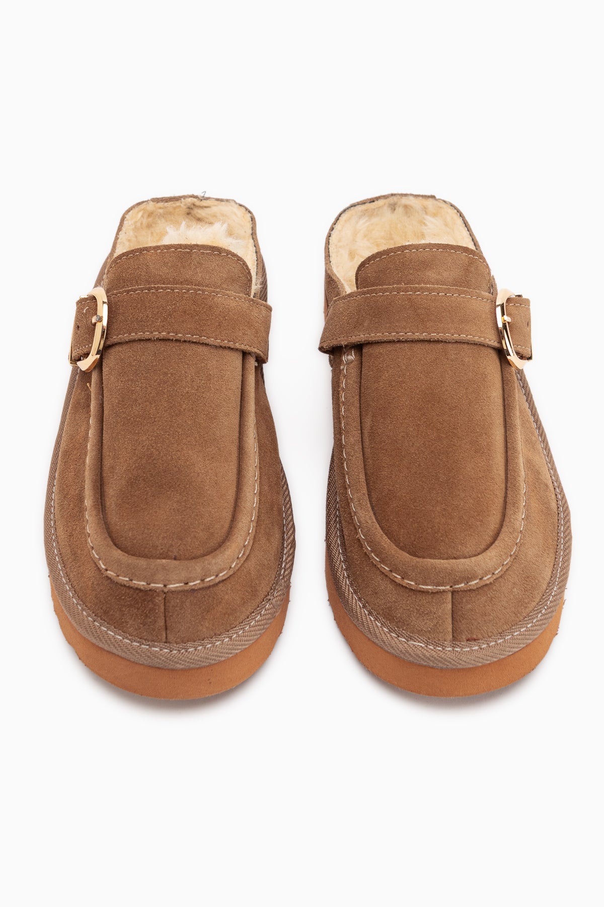 Beisa Genuine Leather Tan Suede Fur Women’s Slippers