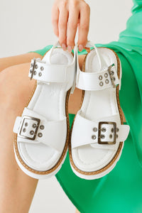 Tamera White Buckle Detail Chunky Sole Sandals