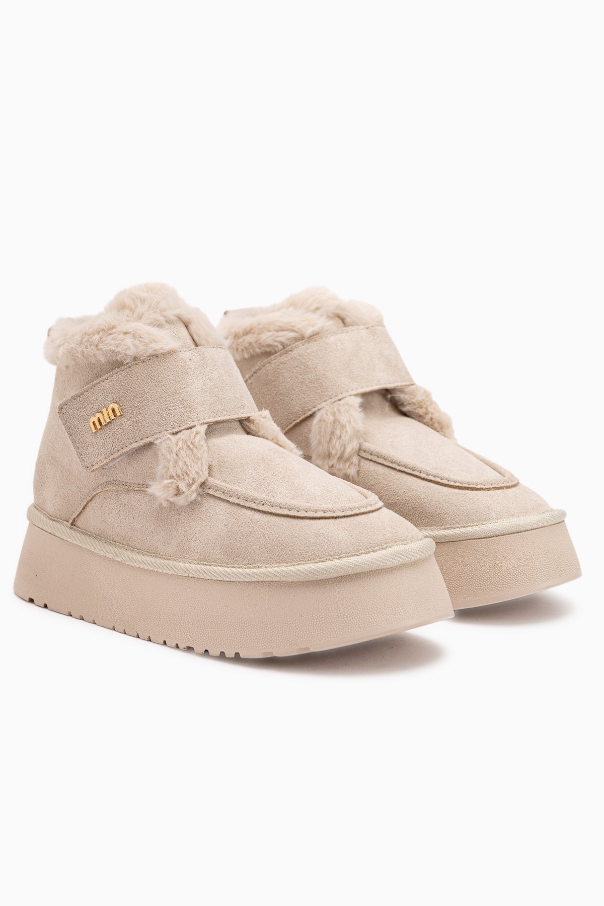 Celia Beige Suede Fur Thick Sole Women’s Boots