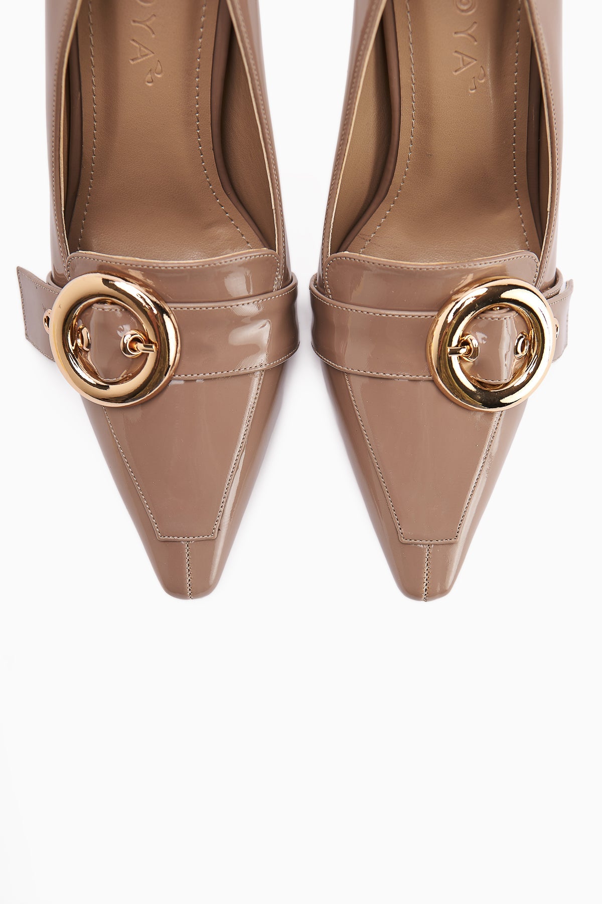 Elisar – Taupe Patent Buckle-Detail Heeled Shoe (Women)