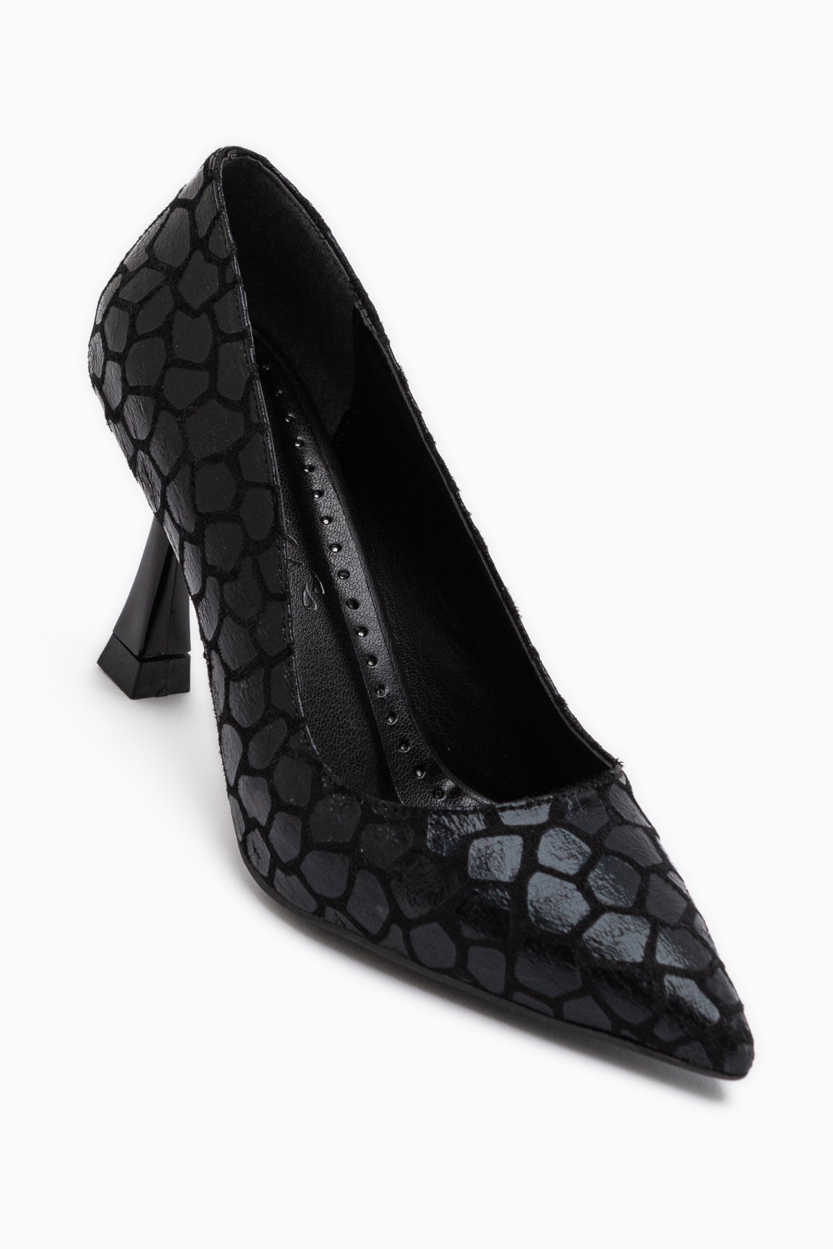 Celestine Black Fish Scale Textured Pointed Toe Stiletto