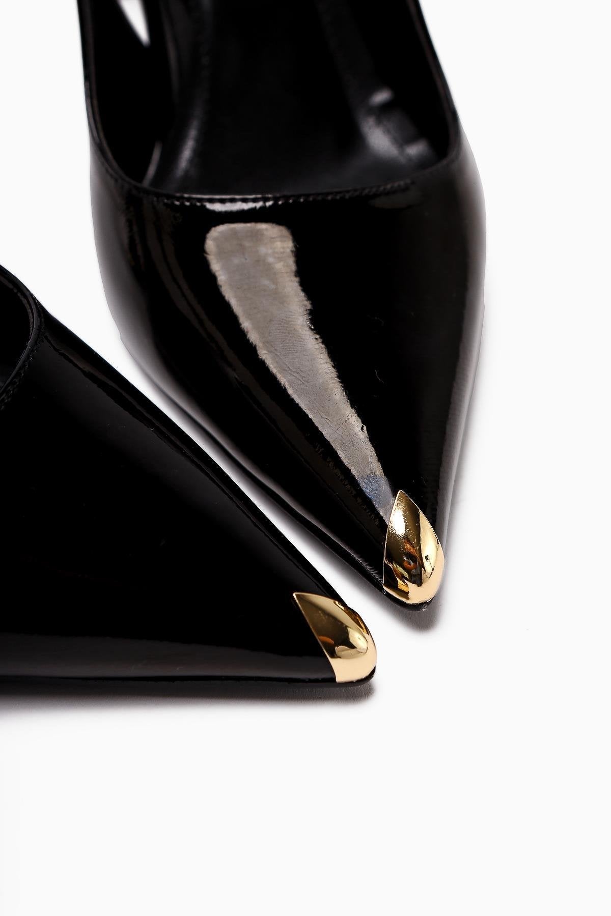 Viona Black Patent Closed Toe Women’s Heeled Shoes