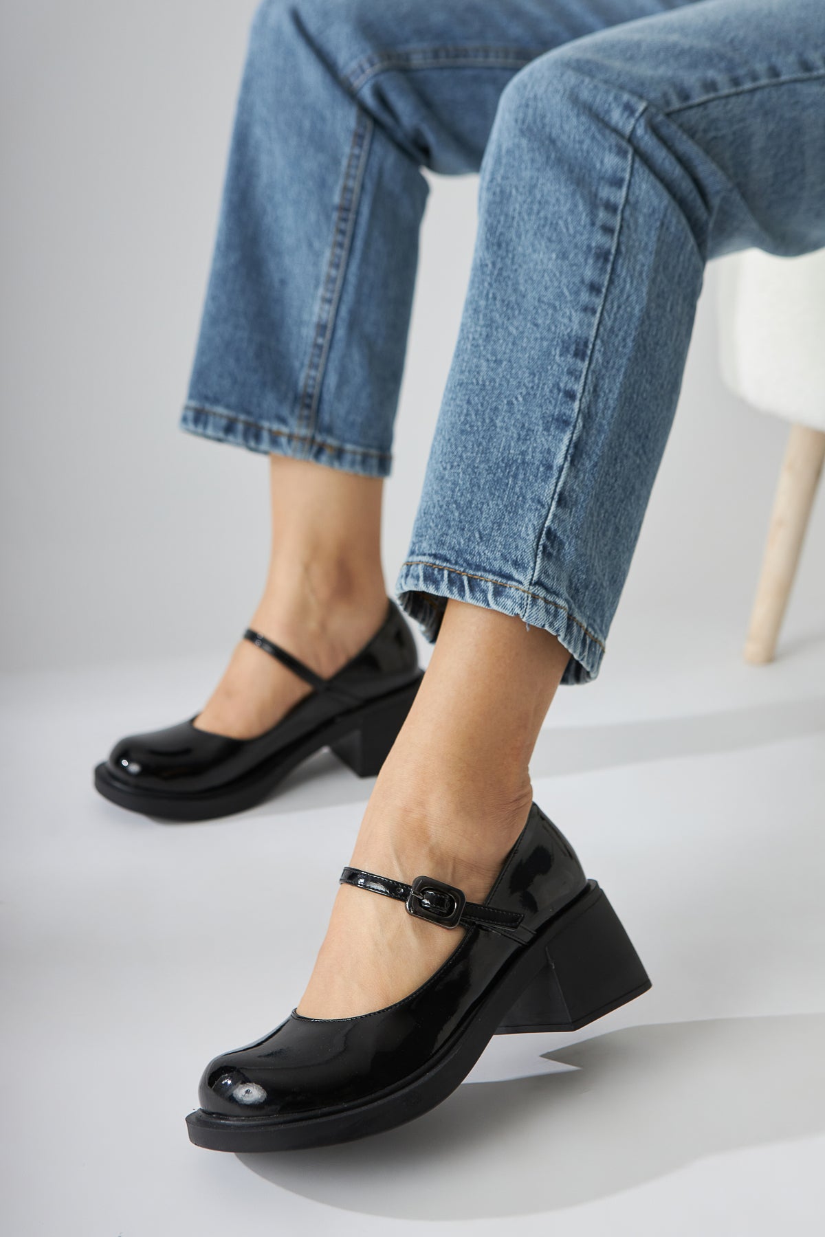 Mirka Black Patent Strap Women’s Loafer Shoes