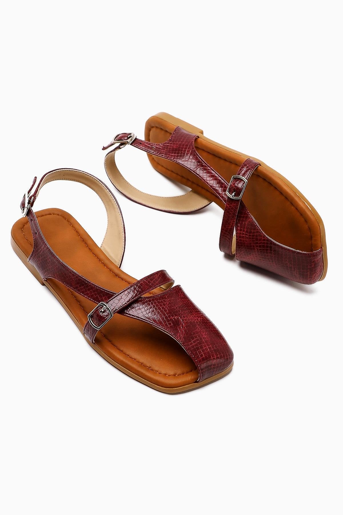 Almina Burgundy Belt Detail Women's Sandal