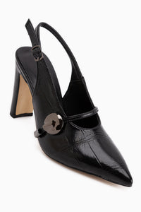 Sanita Black Crocodile Pattern Buckle Detailed Women’s Heeled Shoes