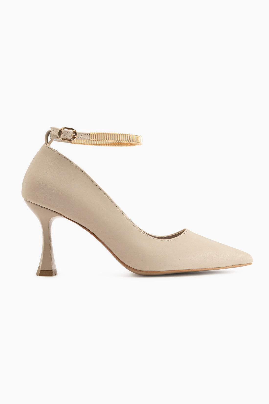 Lora Beige Ankle Strap Pointed Toe Women’s Heeled Shoes