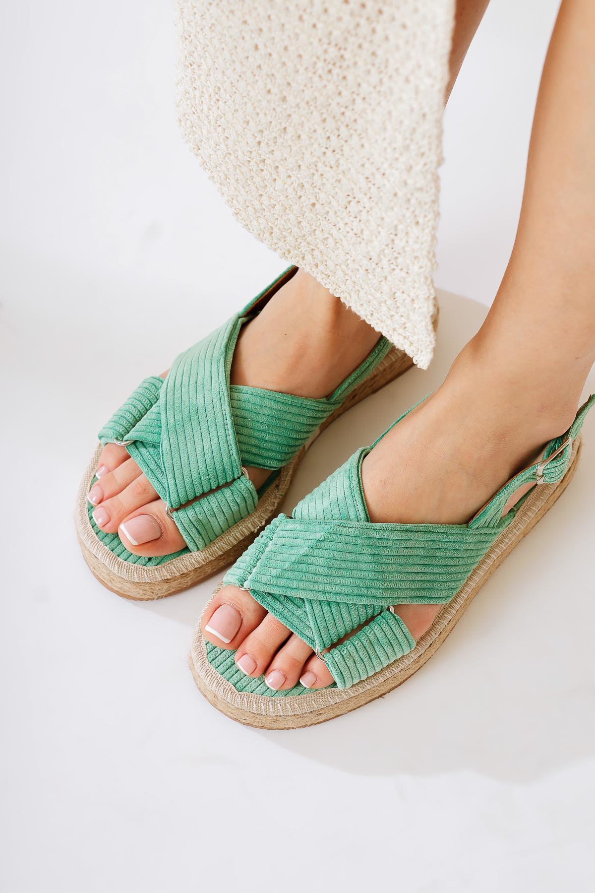 Iris Khaki Velvet Cross Strap Sandals